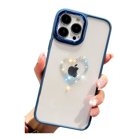 Clear Glitter Case For iPhone 14 Pro Max, Rhinestone Heart Clear Case, 6.7 Inch - Picture 1 of 11